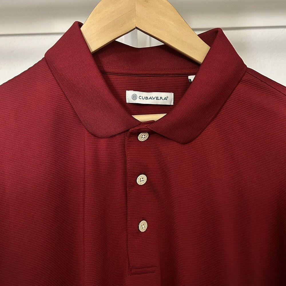 Cubavera Men's XXL Red 100% Polyester Ribbed Knit 3 Button Short Sleeve Polo - Picture 3 of 16